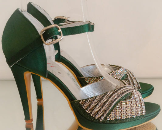 Sandale verte cuir et soie art 289 - Green leather silk sandal